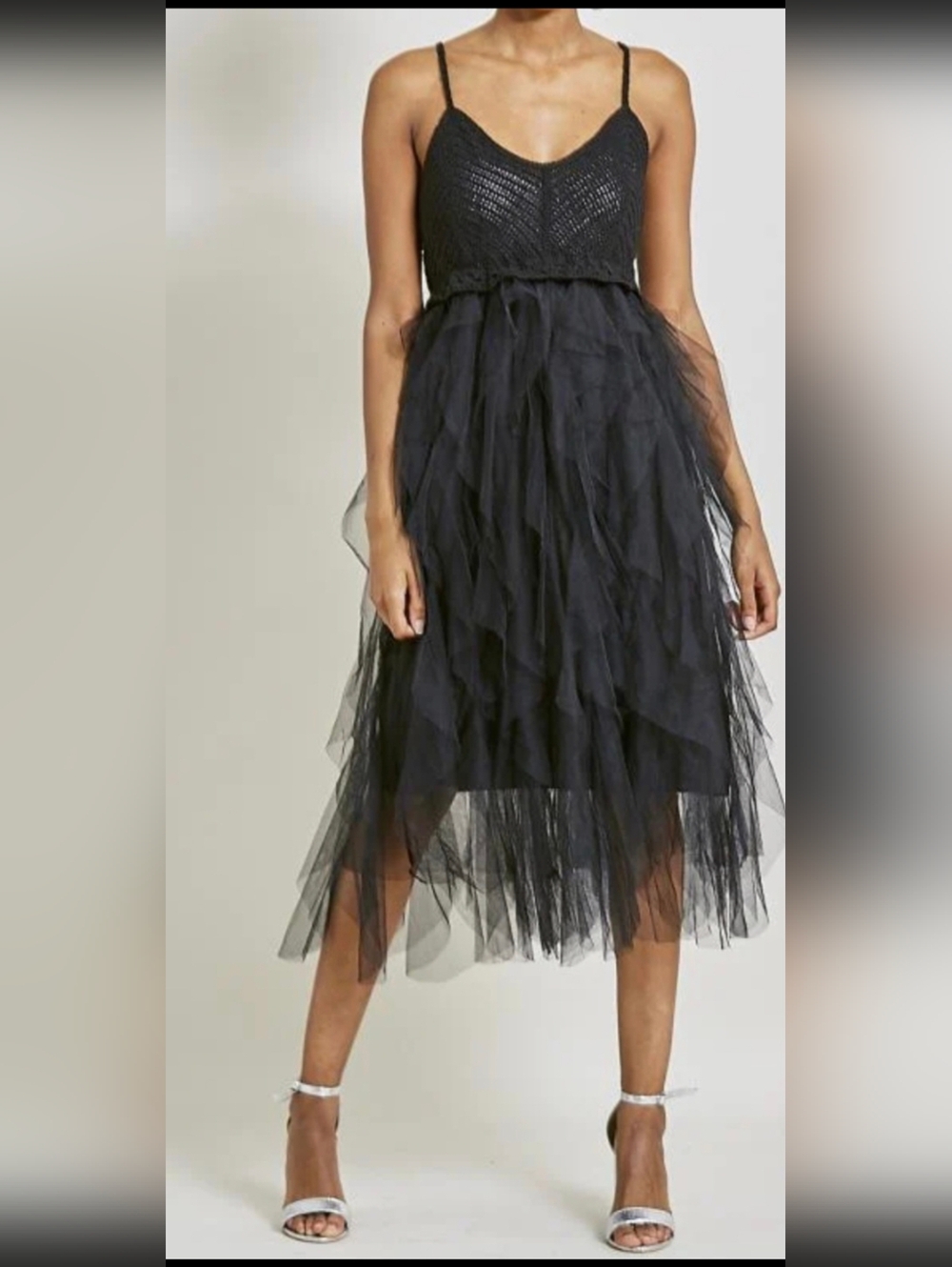 Black Crochet -Tulle Midi Dress SZ XS